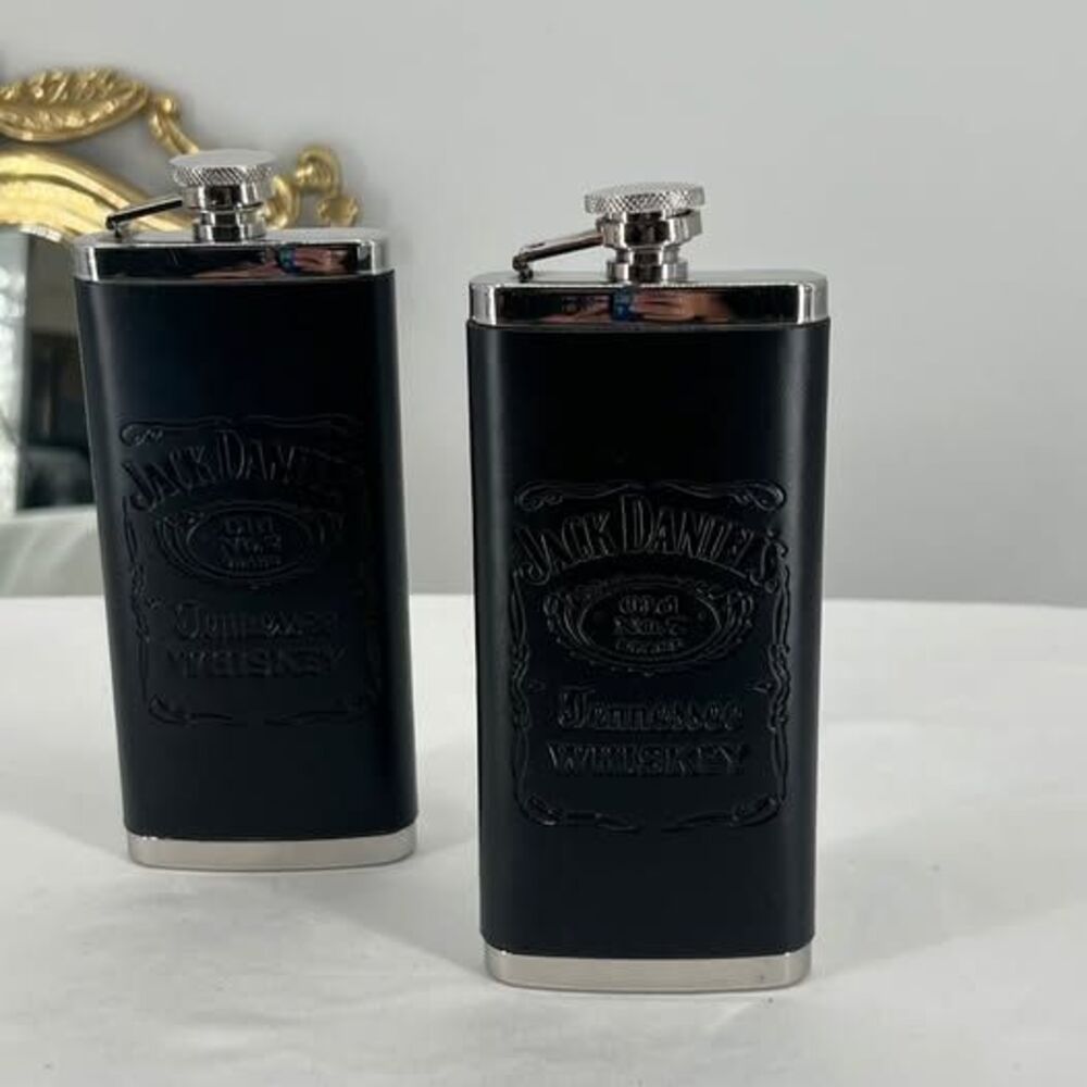 Jack Daniel's Stainless Steel n Leather Flasks - Set of 2
